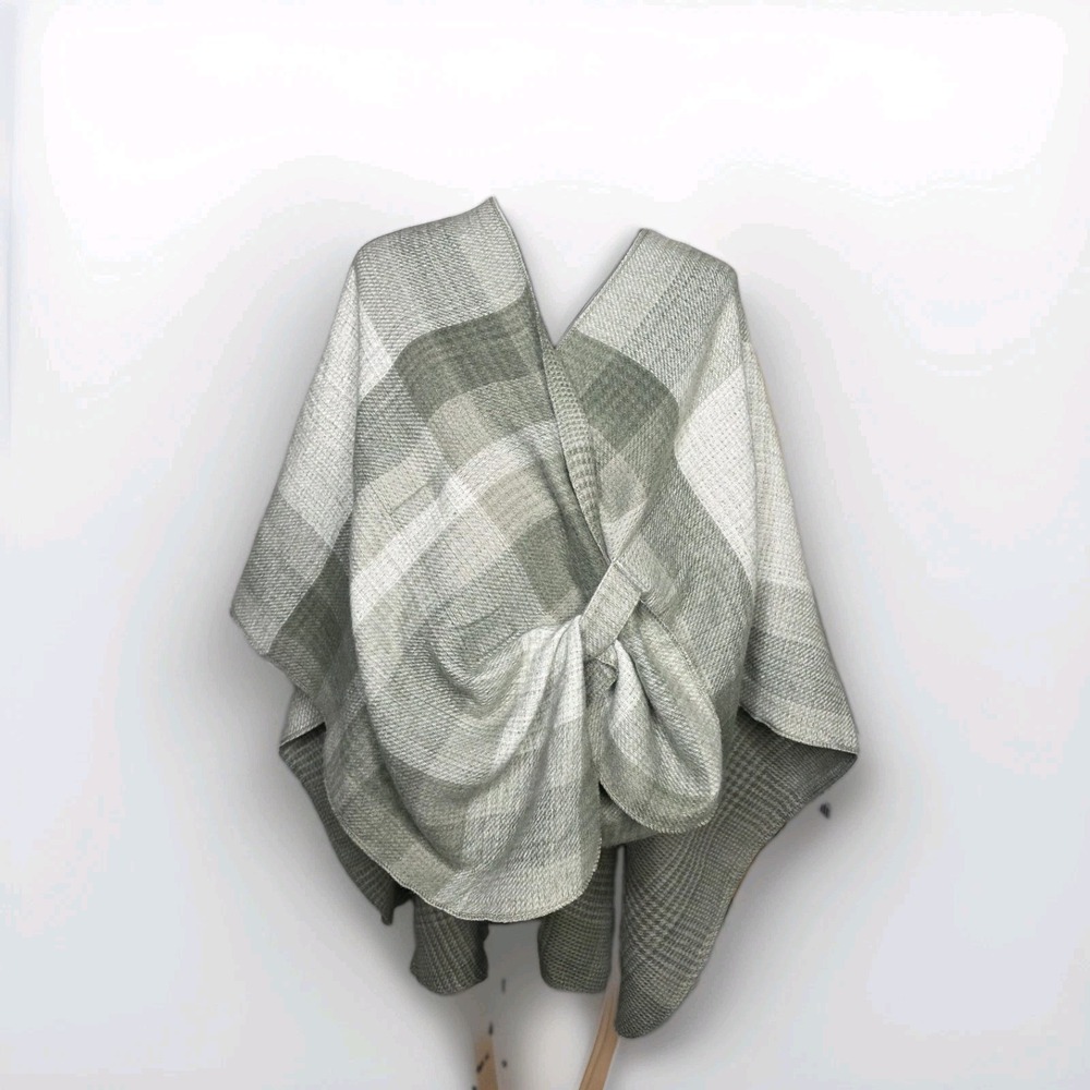 Woolrich Reversible Wrap Womens OS Green New Plaid Check Poncho Shawl  Soft